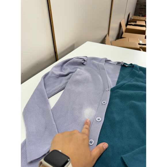 Busayo Dress Women Medium Purple‎ Blue Ribbed Sweater Knit Midi Button Wool - Picture 11 of 13